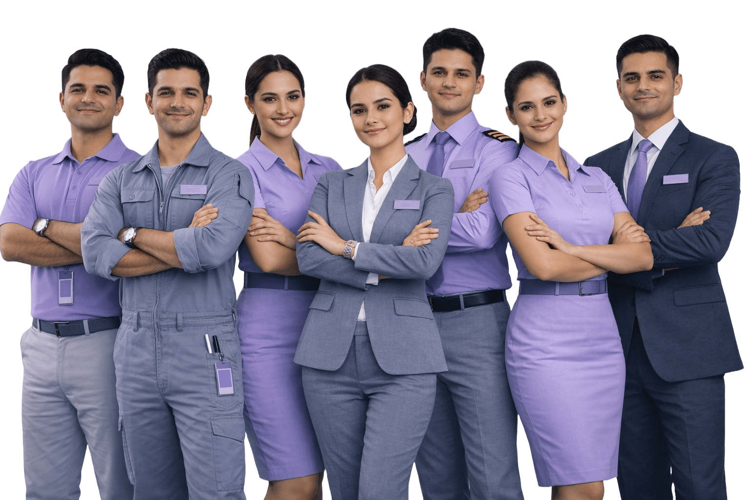 Aviation staff in professional uniforms