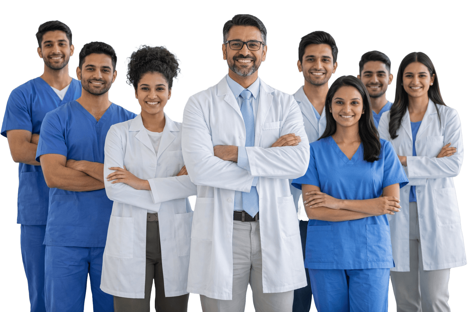 Healthcare professionals wearing medical uniforms