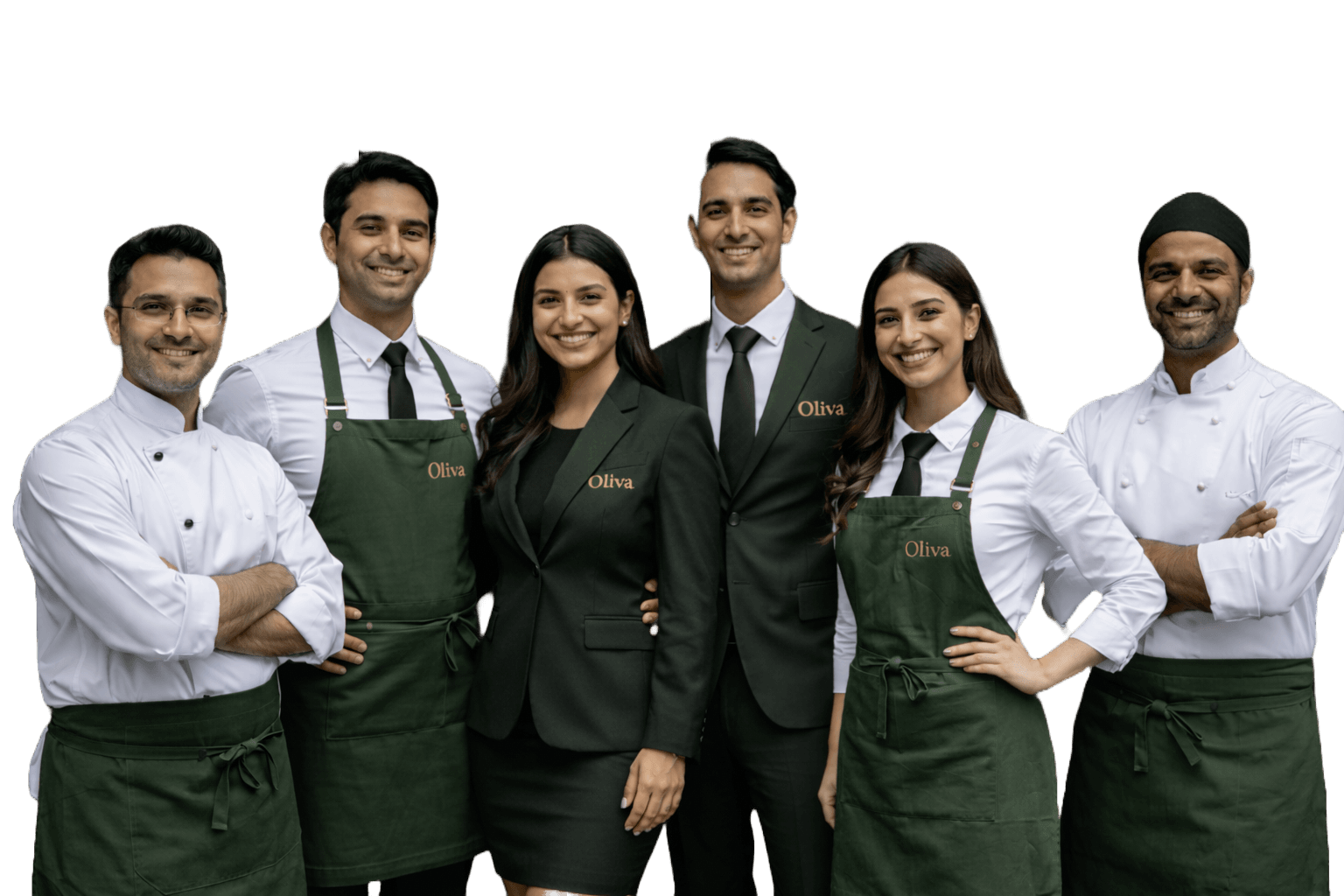 Restaurant and bar staff in professional uniforms